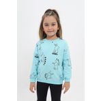 Toontoy Kız Çocuk Baskılı Sweatshirt Su Yeşili 3 YAŞ