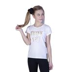 Toontoy Kız Çocuk Baskılı Taş İşlemeli Yanı Şerit Detaylı Tişört Ekru 12 YAŞ