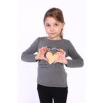 Toontoy Kız Çocuk Baskılı Tişört Antrasit Melanj 4 YAŞ