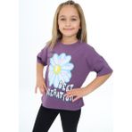 Toontoy Kız Çocuk Baskılı Tişört - Mor - 8 Yaş