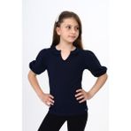 Toontoy Kız Çocuk Baskılı V Yaka Kısa Kollu Tişört - Lacivert - 8 - 9 Yaş