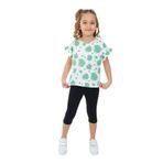 Toontoy Kız Çocuk Batik Desenli Armalı Kaprili Takım Yeşil 3 YAŞ