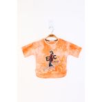 Toontoy Kız Çocuk Batik Desenli Düşük Kol Baskılı Tişört Turuncu 7 YAŞ