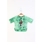 Toontoy Kız Çocuk Batik Desenli Düşük Kol Baskılı Tişört Yeşil 5 YAŞ