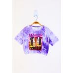 Toontoy Kız Çocuk Batik Desenli Fashıon Baskılı Crop Tişört - 5 Yaş - Lila