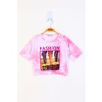 Toontoy Kız Çocuk Batik Desenli Fashıon Baskılı Crop Tişört Pembe 8 YAŞ