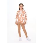 Toontoy Kız Çocuk Batik Desenli Taytlı Takım Kahverengi 6-7 YAŞ