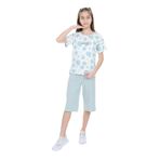 Toontoy Kız Çocuk Batik Desenli Yazı Baskılı Kaprili Takım Açık Yeşil 6-7 YAŞ