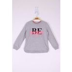 Toontoy Kız Çocuk Be Baskılı Sweatshirt - 3 Yaş - Gri Melanj