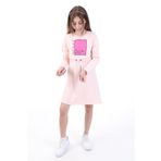 Toontoy Kız Çocuk Bel Kordon Geçişli Yazı Baskılı Elbise Pudra 6-7 YAŞ