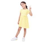 Toontoy Kız Çocuk Bel Kurdela Detaylı Komple Baskılı Elbise Açık Sarı 5 YAŞ