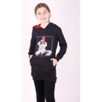 Toontoy Kız Çocuk Bereli Kız Baskılı Kapüşonlu Elbise - 5 Yaş - Siyah