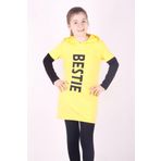 Toontoy Kız Çocuk Bestie Baskılı Kapşonlu Elbise Sarı 5 YAŞ