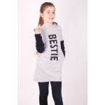 Toontoy Kız Çocuk Bestie Baskılı Kapüşonlu Elbise - 5 Yaş - Gri Melanj