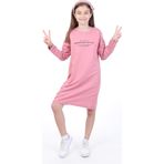 Toontoy Kız Çocuk Bisiklet Yaka Düşük Kol Yazı Baskılı Elbise