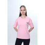 Toontoy Kız Çocuk Bisiklet Yaka Düşük Omuz Kısa Kollu Baskılı Tişört 24973 - Pembe - 12 - 13 Yaş