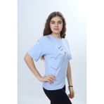 Toontoy Kız Çocuk Bisiklet Yaka Düşük Omuz Kısa Kollu Kalp Nakışlı Baskılı Tişört 24969 - Mavi - 6 - 7 Yaş