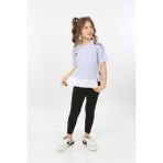 Toontoy Kız Çocuk Bisiklet Yaka Kısa Kollu Garnili Asimetrik Tişört - Açık Lila - 6 - 7 Yaş