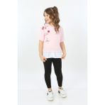 Toontoy Kız Çocuk Bisiklet Yaka Kısa Kollu Garnili Asimetrik Tişört - Açık Pembe - 8 - 9 Yaş