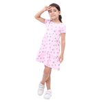 Toontoy Kız Çocuk Bisiklet Yaka Komple Çilek Baskılı Elbise Pembe 4 YAŞ