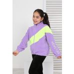 Toontoy Kız Çocuk Blok Renkli Polar Hırka Lila 6-7 YAŞ