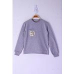 Toontoy Kız Çocuk Cebi Arma Baskılı Sweatshirt Gri Melanj 8 YAŞ