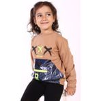 Toontoy Kız Çocuk Cep Detaylı Baskılı Sweatshirt - 5 Yaş - Kahverengi