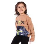 Toontoy Kız Çocuk Cep Detaylı Baskılı Sweatshirt Kahverengi 6 YAŞ