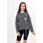 Toontoy Kız Çocuk Cep Üstü Baskılı Sweatshirt Antrasit Melanj 12 YAŞ