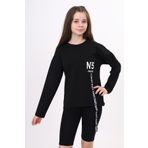 Toontoy Kız Çocuk Cep Üstü Baskılı Sweatshirt Siyah 8 YAŞ