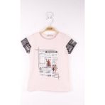 Toontoy Kız Çocuk Çerçeve Baskılı Taş Işlemeli T-Shirt - 5 Yaş - Pudra