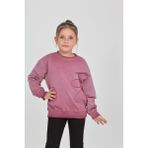 Toontoy Kız Çocuk Çiçek Nakışlı Sweatshirt - Mürdüm - 5 Yaş