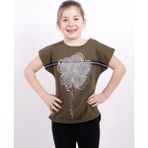 Toontoy Kız Çocuk Çiçek Şeritli T-Shirt - 12 Yaş - Haki