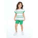 Toontoy Kız Çocuk Çizgili Kalp Nakışlı Şortlu Takım Çimen Yeşili 5 YAŞ
