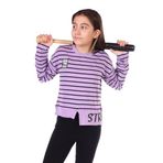 Toontoy Kız Çocuk Çizgili Striped Baskılı Sweatshirt - 10 - 11 Yaş - Lila