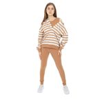 Toontoy Kız Çocuk Çizgili Üçlü Taytlı Takım Kahverengi 6-7 YAŞ