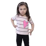 Toontoy Kız Çocuk Çizgli Kalp Baskılı Taş İşlemeli Tişört Pudra 5 YAŞ