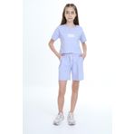 Toontoy Kız Çocuk Crop Aloha Yazı Baskılı Şortlu Takım Mavi 13-14 YAŞ
