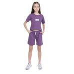 Toontoy Kız Çocuk Crop Aloha Yazı Baskılı Şortlu Takım Mor 10-11 YAŞ