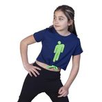 Toontoy Kız Çocuk Crop Model Baskılı Taş İşlemeli Tişört Lacivert 10 YAŞ