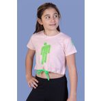 Toontoy Kız Çocuk Crop Model Baskılı Taş İşlemeli Tişört Pudra 14 YAŞ