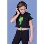 Toontoy Kız Çocuk Crop Model Baskılı Taş İşlemeli Tişört