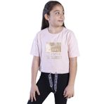 Toontoy Kız Çocuk Crop Model Kordon Detaylı Varak Baskılı Tişört Pudra 8 YAŞ