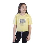 Toontoy Kız Çocuk Crop Model Kordon Detaylı Varak Baskılı Tişört Sarı 8 YAŞ