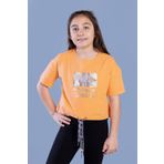Toontoy Kız Çocuk Crop Model Kordon Detaylı Varak Baskılı Tişört Turuncu 12 YAŞ