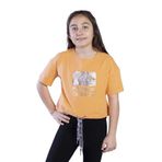 Toontoy Kız Çocuk Crop Model Kordon Detaylı Varak Baskılı Tişört Turuncu 8 YAŞ