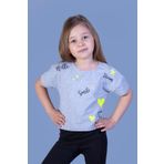 Toontoy Kız Çocuk Crop Model Neon Baskılı Tişört Gri Melanj 5 YAŞ