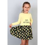 Toontoy Kız Çocuk Cute Avocado Naskışlı Eteği Desenli Elbise - 1 Yaş - Sarı