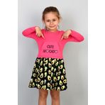 Toontoy Kız Çocuk Cute Avocado Naskışlı Eteği Desenli Elbise - 2 Yaş - Fuşya