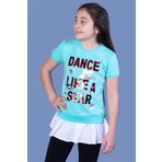 Toontoy Kız Çocuk Dance Pul Nakışlı Tişört Mint Yeşili 10 YAŞ